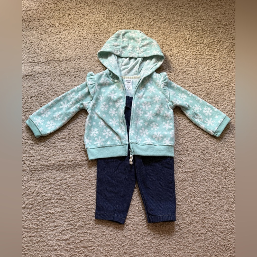 Carter's Light Blue Snowflake Hoodie and Dark Blue “Denim” Pants Set